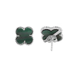 Clover 925 Sterling Silver Natural Green Malachite Gemstone Stud Earring