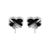 Natural Black Onyx Gemstone 925 Silver Clover Shaped Stud Earring