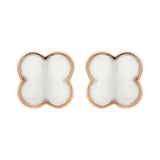 Clover Shaped 925 Sterling Silver Rose Gold Plated Natural Pearl Earring Stud