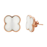 Clover Shaped 925 Sterling Silver Rose Gold Plated Natural Pearl Earring Stud