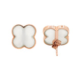 Clover Shaped 925 Sterling Silver Rose Gold Plated Natural Pearl Earring Stud