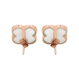 Clover Shaped 925 Sterling Silver Rose Gold Plated Natural Pearl Earring Stud