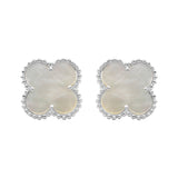 Clover 925 Sterling Solid Silver Natural Pearl Earring Stud