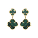 925 Sterling Silver Natural Malachite Gemstone Clover Shaped Dangle Earring