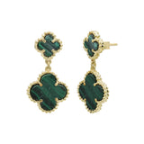 925 Sterling Silver Natural Malachite Gemstone Clover Shaped Dangle Earring