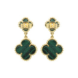 925 Sterling Silver Natural Malachite Gemstone Clover Shaped Dangle Earring