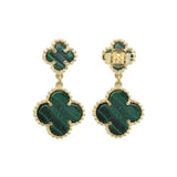 925 Sterling Silver Natural Malachite Gemstone Clover Shaped Dangle Earring