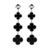 Clover Shaped Natural Black Onyx Gemstone 925 Sterling Silver Dangle Earring