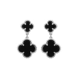 925 Sterling Silver Clover Style Black Onyx Gemstone Earring