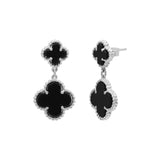 925 Sterling Silver Clover Style Black Onyx Gemstone Earring