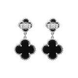 925 Sterling Silver Clover Style Black Onyx Gemstone Earring