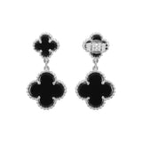 925 Sterling Silver Clover Style Black Onyx Gemstone Earring