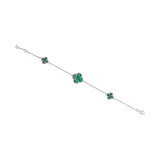 925 Sterling Silver Natural Malachite Gemstone Clover Style Bracelet