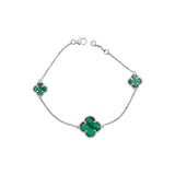 925 Sterling Silver Natural Malachite Gemstone Clover Style Bracelet