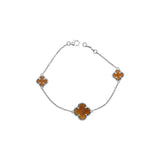 Tiger Eye Gemstone Clover Style 925 Silver Bracelet