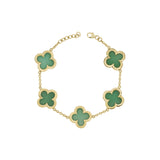 Clover Shape Green Onyx Gemstone 925 Silver Bracelet