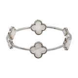 Mother Of Pearl Clover 925 Silver Bangle Bracelet