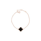 925 Sterling Silver Black Onyx Gemstone Clover Bracelet