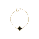 925 Sterling Silver Natural Black Onyx Gemstone Clover Style Bracelet