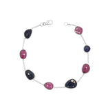 Natural Ruby And Sapphire Gemstone 925 Silver Bracelet
