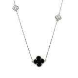 Clover Style Mother of Pearl And Onyx Gemstone 925 Silver Necklace