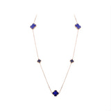 Natural Lapis Lazuli 925 Silver Rose Gold Plated Silver Clover Necklace