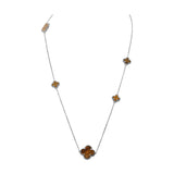 925 Sterling Silver Natural Tiger Eye Gemstone Clover Necklace