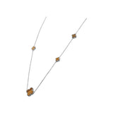 925 Sterling Silver Natural Tiger Eye Gemstone Clover Necklace