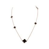 Clover Shape 925 Silver Rose Gold Plated Black Onyx Necklace