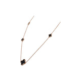 Clover Shape 925 Silver Rose Gold Plated Black Onyx Necklace