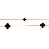 Clover Shape 925 Silver Rose Gold Plated Black Onyx Necklace