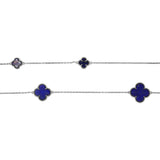 925 Sterling Silver Clover Natural Lapis Lazuli Necklace