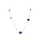 925 Sterling Silver Clover Natural Lapis Lazuli Necklace