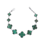 Natural Malachite Gemstone Clover Style 925 Silver Bracelet