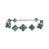 Natural Malachite Gemstone Clover Style 925 Silver Bracelet