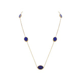 Natural Oval Cut Lapis Lazuli Gemstone 925 Sterling Silver Yellow Gold Plated Necklace