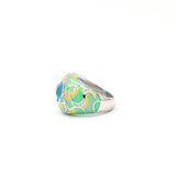 925 Sterling Silver Natural Blue Topaz Gemstone With Cubic Zircon Stone Enamel Ring