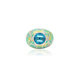 925 Sterling Silver Natural Blue Topaz Gemstone With Cubic Zircon Stone Enamel Ring