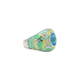 925 Sterling Silver Natural Blue Topaz Gemstone With Cubic Zircon Stone Enamel Ring