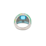 925 Sterling Silver Natural Blue Topaz Gemstone With Cubic Zircon Stone Enamel Ring