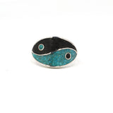 Silver Black & Blue Enamel Ring