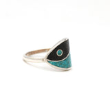 Silver Black & Blue Enamel Ring