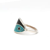 Silver Black & Blue Enamel Ring