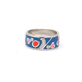 925 Sterling Silver Heart Printed Enamel Cubic Zircon Stone Ring