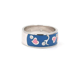 925 Sterling Silver Heart Printed Enamel Cubic Zircon Stone Ring