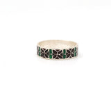 Silver Green & Black Enamel Ring
