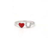925 Silver Enamel Red Heart Shaped Love You Open Ring For Womens