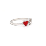 925 Silver Enamel Red Heart Shaped Love You Open Ring For Womens