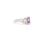 Natural Rectangle Shaped Amethyst & Cubic Zircon 925 Sterlling Silver Ring