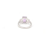 Natural Rectangle Shaped Amethyst & Cubic Zircon 925 Sterlling Silver Ring
